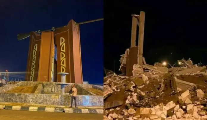 Kano's government house roundabout monument before and after demolition