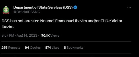 DSS Denies Arrest of Nnamdi Emmanuel Ibezim and his younger brother, Chike Victor Ibezim
